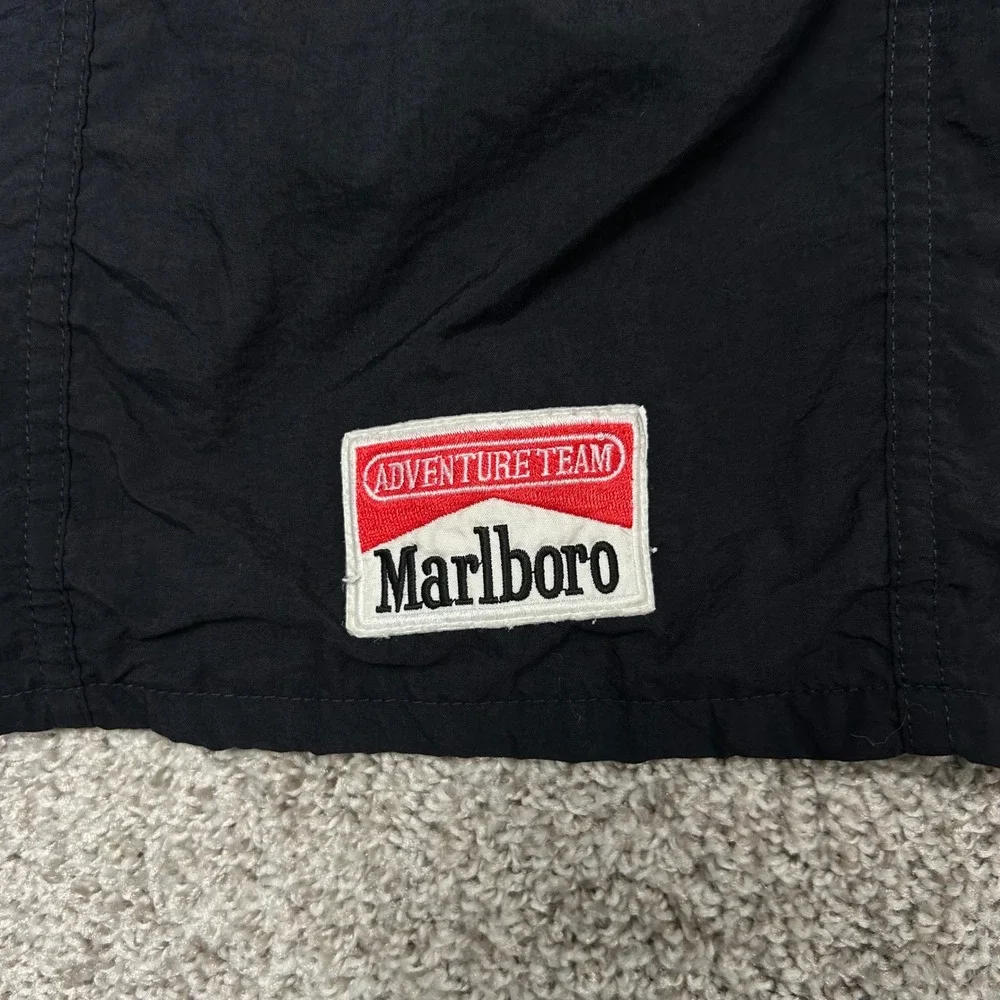 Vintage 90s Marlboro Swim Trunks Men Size Medium Black Mesh Lined Belted